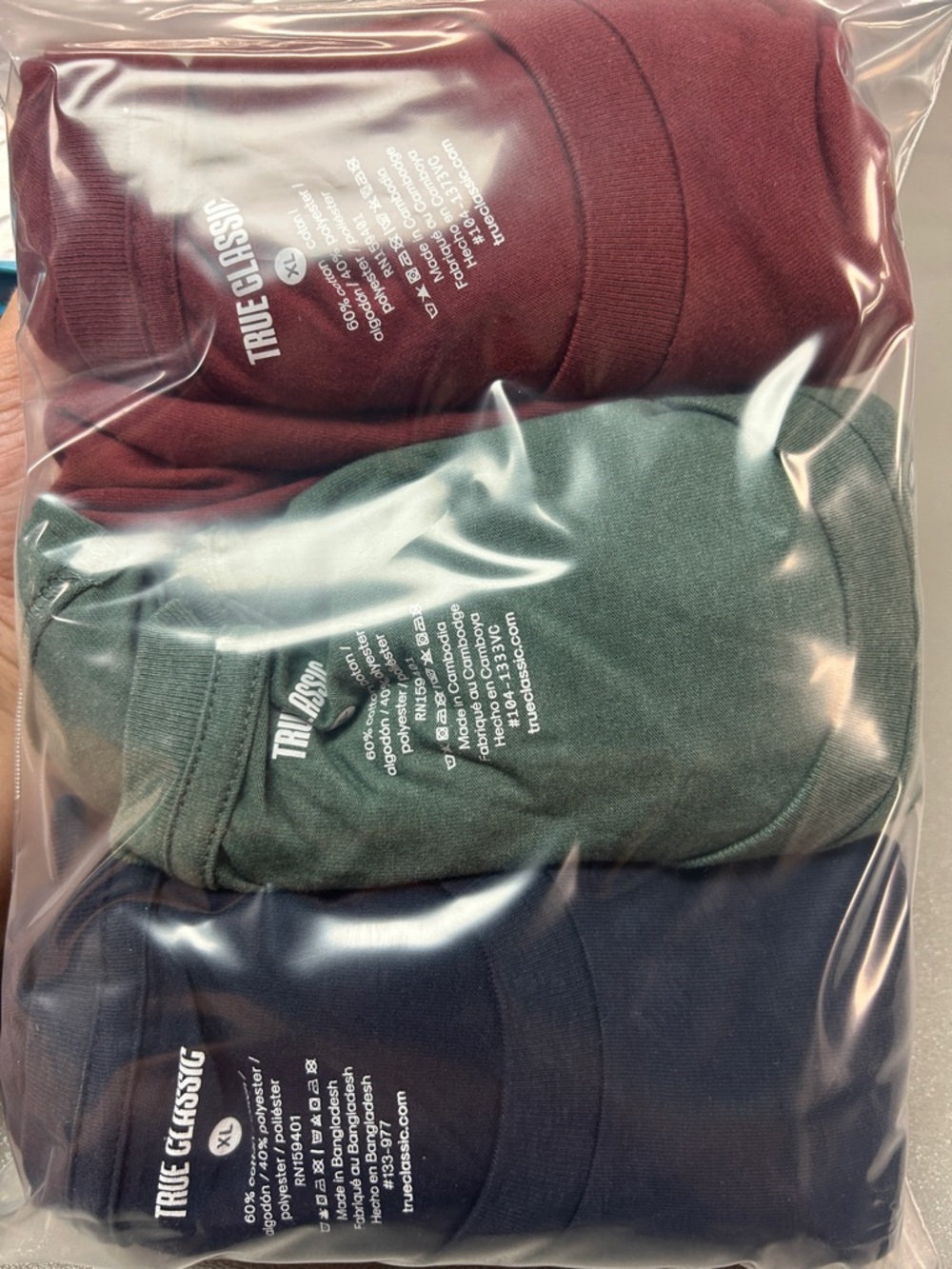 True Classic Men’s Short Sleeve Tee - Burgundy, Green, Navy (3-Pack)